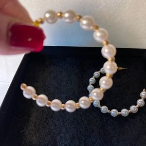 Faux Pearl stud hoop earrings